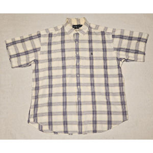 Ralph Lauren Button up Pony Shirt Yellow Blue Plaid Blake 100% Cotton Mens XL